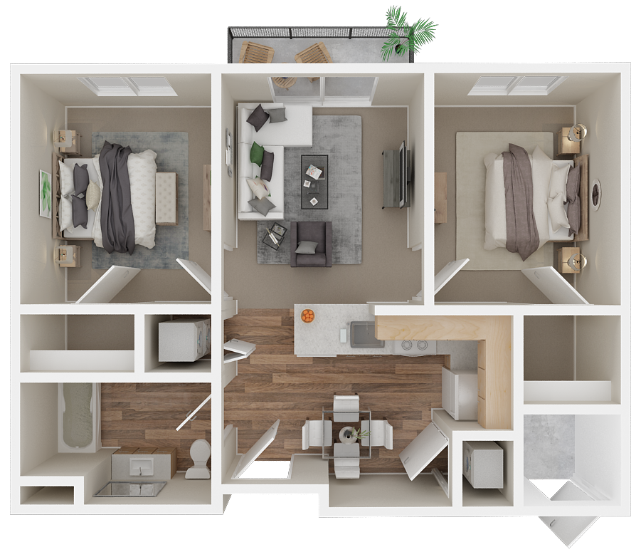 Floor plan for 2 beds, 1 bath, 707 sqft